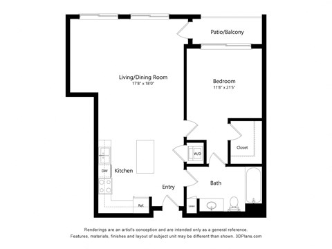a floor plan of a unit with a bedroom and a living room